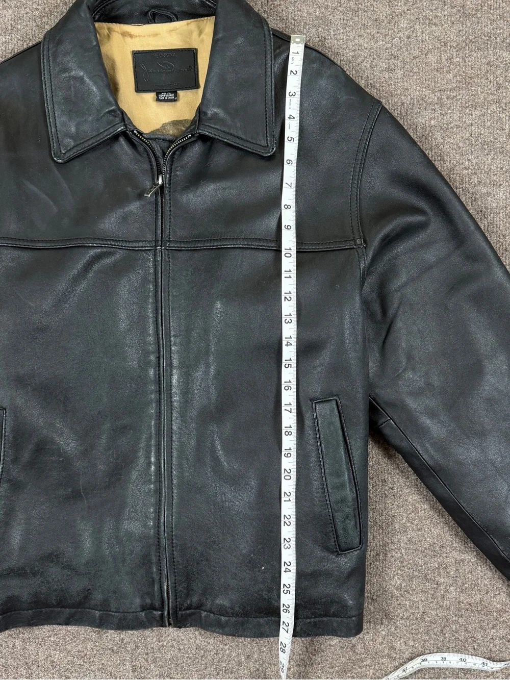 Vintage Black Genuine Leather Bomber Jacket Men’s L Full Zip James Dean 90s Y2K